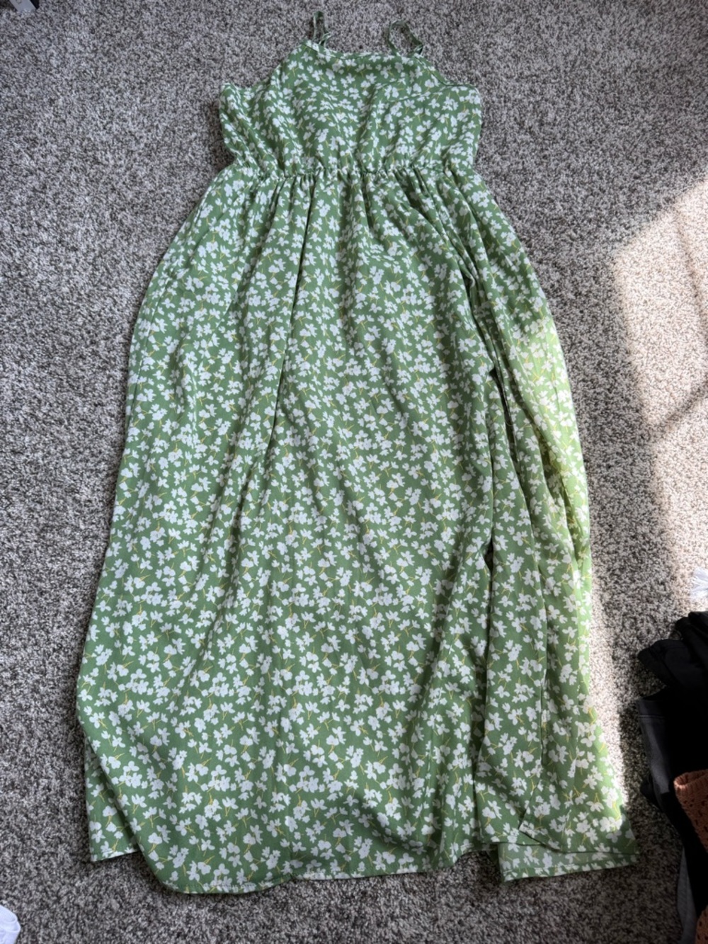 Girls Green Floral Maxi Dress with Spaghetti Straps